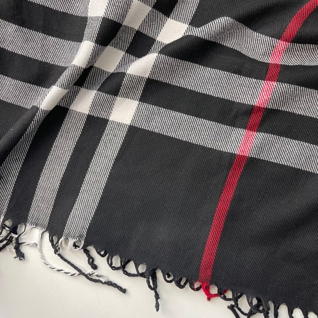 Burberry Black Plaid 100% Cashmere Scarf - 5