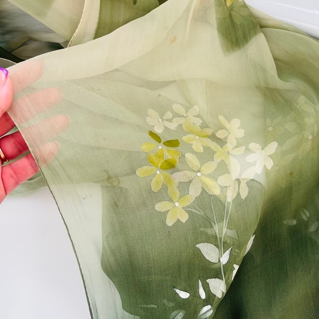 Aquascutum Green Floral 100% Silk Scarf - 6