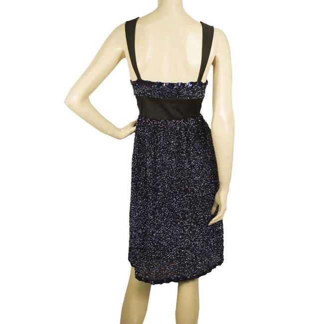 Duyan Midnight Blue Black Fully Sequined Knee Length Bow Dress size 42 It - 2