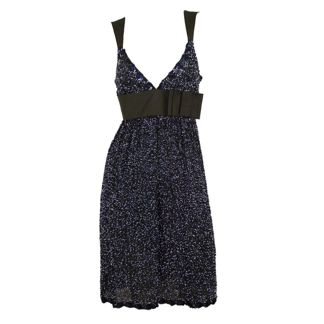 Duyan Midnight Blue Black Fully Sequined Knee Length Bow Dress size 42 It - 3