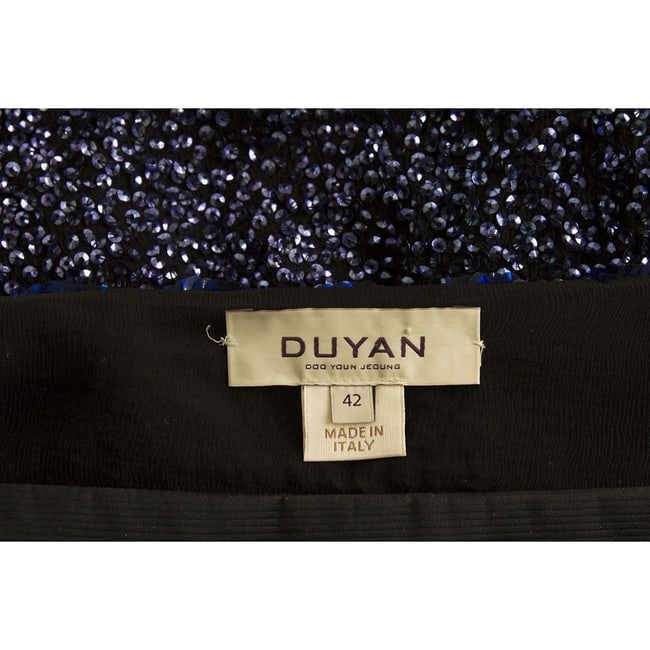 Duyan Midnight Blue Black Fully Sequined Knee Length Bow Dress size 42 It - 4