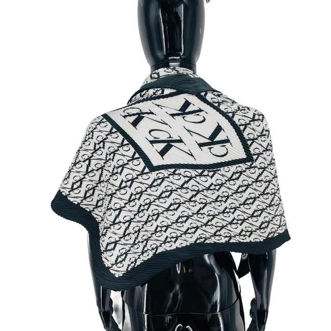 Calvin Klein White & Black Monogram Stretch 100% Silk Scarf - 3