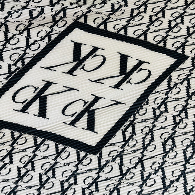 Calvin Klein White & Black Monogram Stretch 100% Silk Scarf - 4