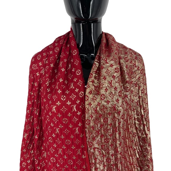 Louis Vuitton Red Reversible Silk Wool Scarf - 2