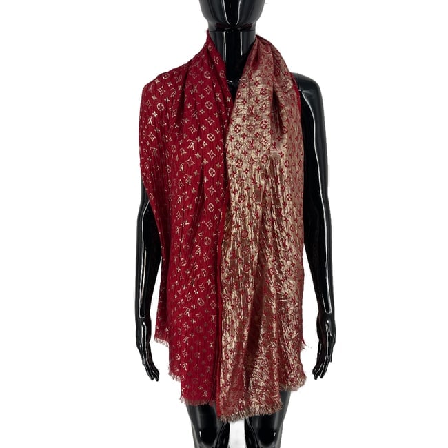 Louis Vuitton Red Reversible Silk Wool Scarf - 3