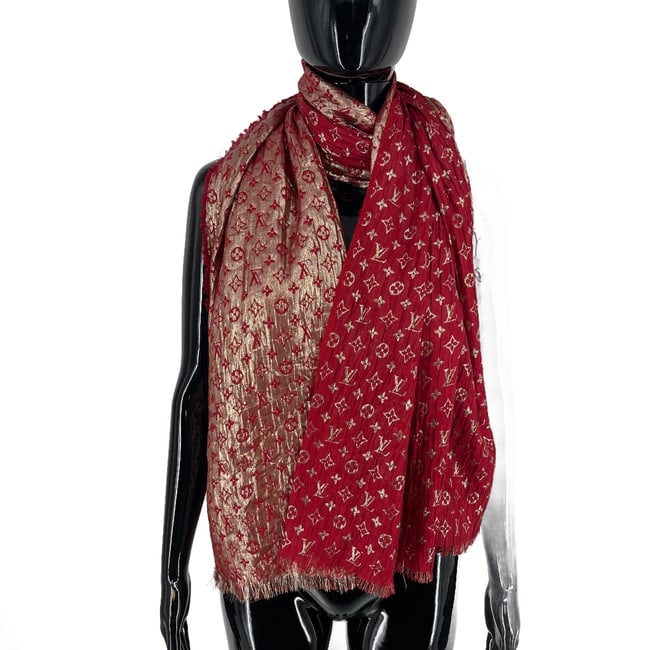 Louis Vuitton Red Reversible Silk Wool Scarf - 4