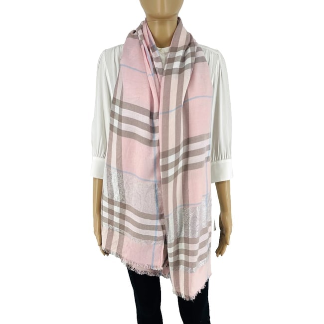 Burberry Pink Plaid 100% Cashmere Scarf - 3