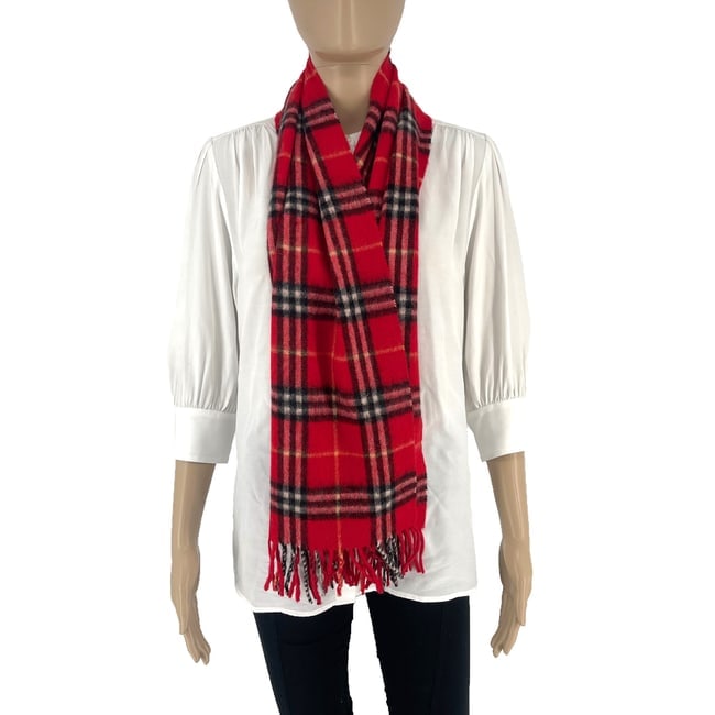 Burberrys Red Plaid 100% Wool Scarf - 3