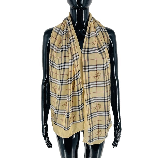 Burberry Beige Plaid 100% Silk Scarf - 3