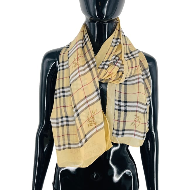 Burberry Beige Plaid 100% Silk Scarf - 4