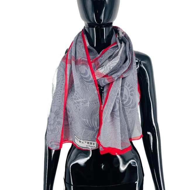 Burberry Grey Printed 100% Silk Scarf - 4
