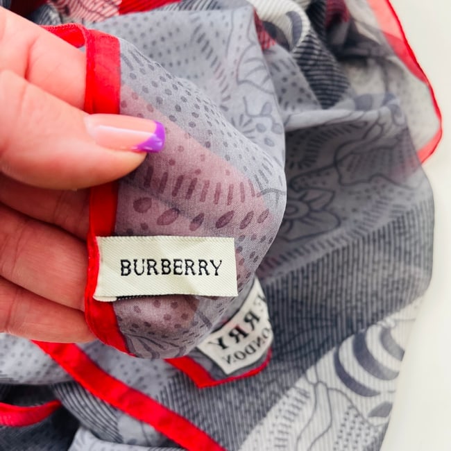 Burberry Grey Printed 100% Silk Scarf - 6