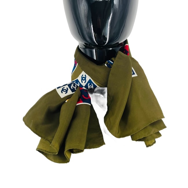 Chanel Green Printed 100% Silk Scarf - 3
