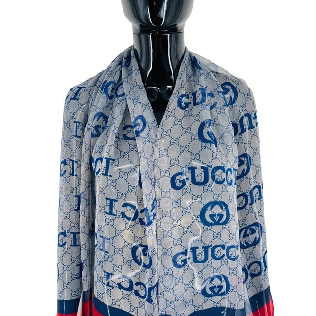 Gucci Blue Printed 100% Silk Scarf - 2