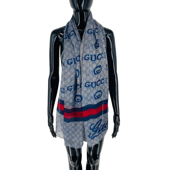 Gucci Blue Printed 100% Silk Scarf - 3