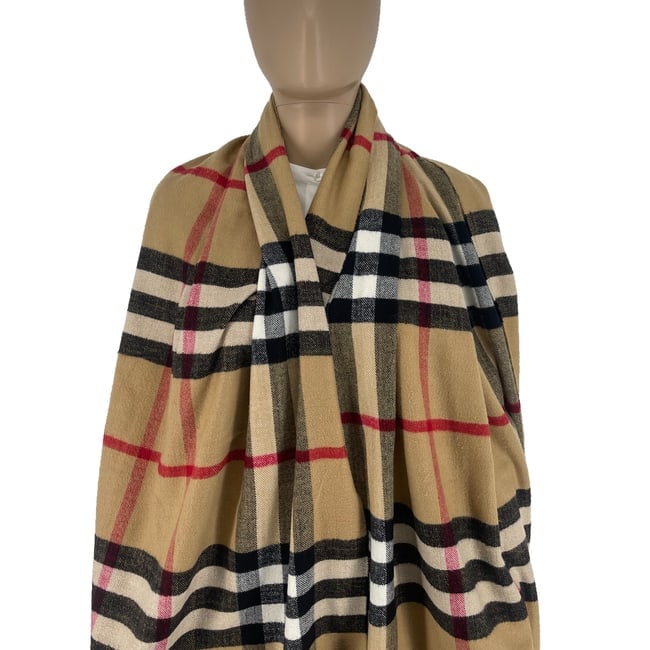 Burberry Beige Plaid 100% Cashmere Scarf - 2