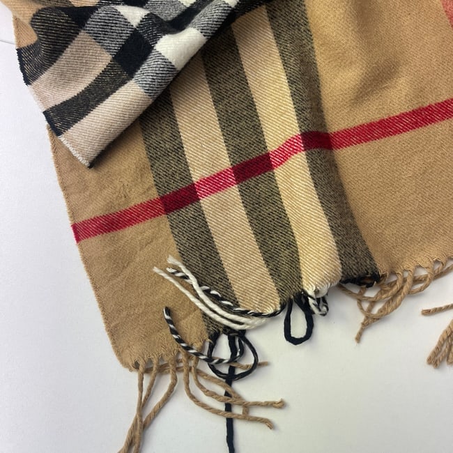 Burberry Beige Plaid 100% Cashmere Scarf - 5