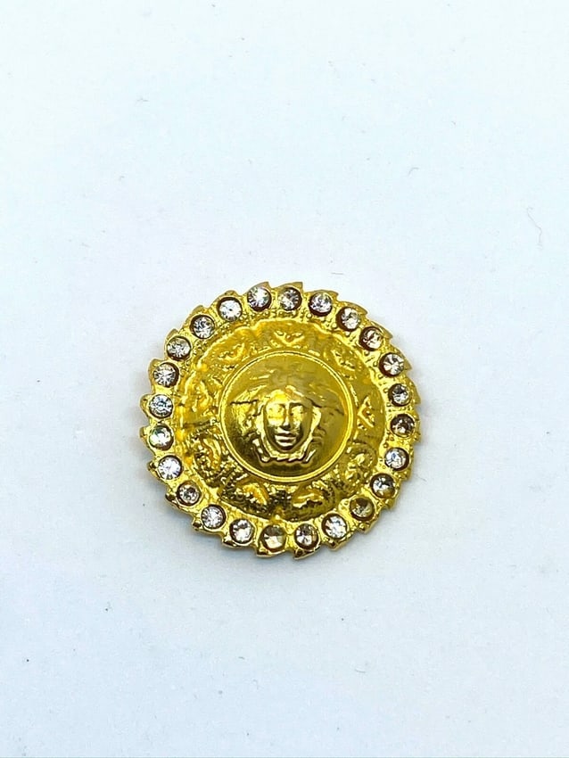 Versace Vintage Medusa Head Shank Button with Clear Crystal Beads Trim - 3
