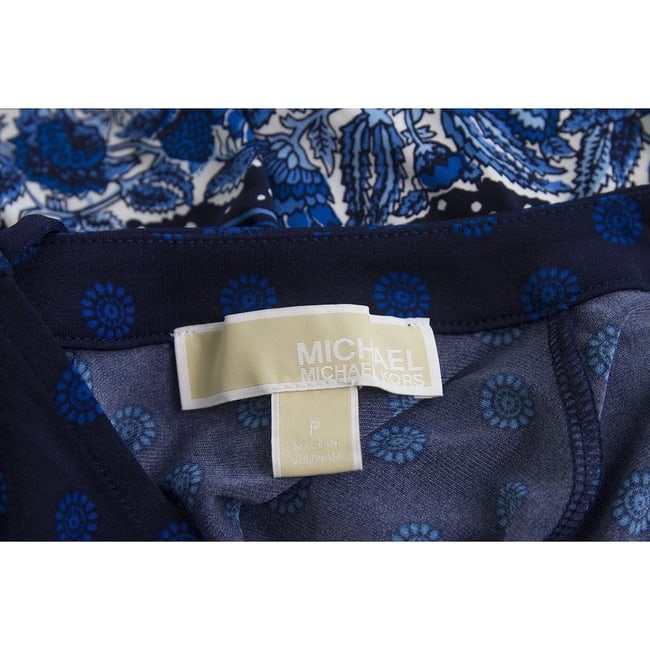 Michael Kors Blue Tie Neck 3/4 Sleeves Floral Tunic Top Blouse size P - 3