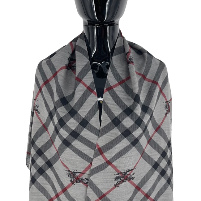 Burberry Grey Plaid 100% Silk Scarf - 2