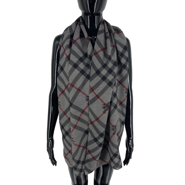 Burberry Grey Plaid 100% Silk Scarf - 3