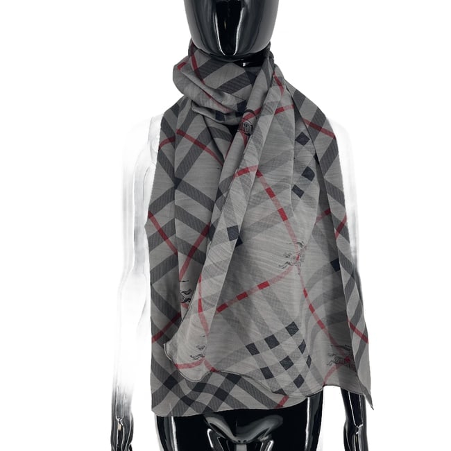 Burberry Grey Plaid 100% Silk Scarf - 4