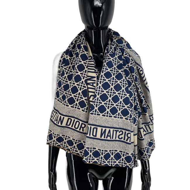 Christian Dior Black Printed 100% Silk Scarf - 4