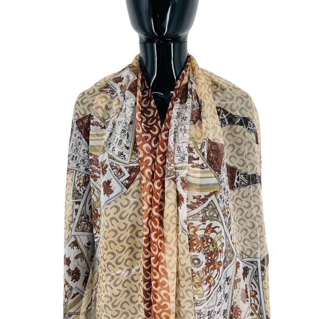 Hermes Light Brown Printed 100% Silk Scarf - 2