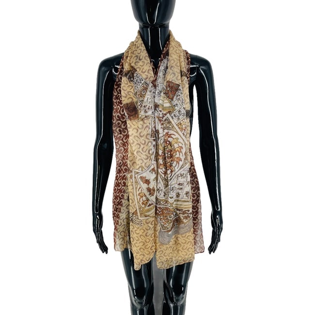 Hermes Light Brown Printed 100% Silk Scarf - 3