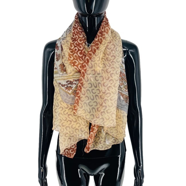 Hermes Light Brown Printed 100% Silk Scarf - 4