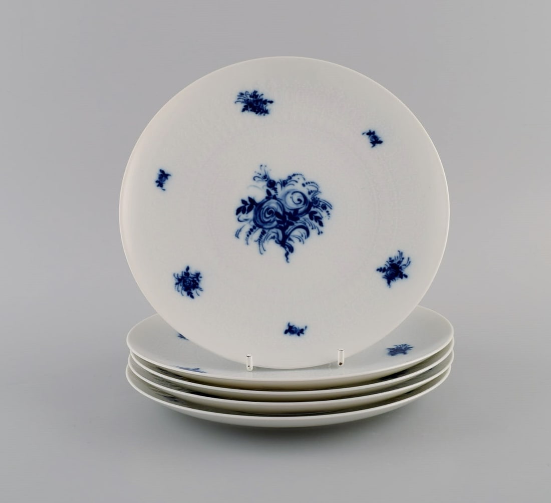 Bjorn Wiinblad for Rosenthal. Five Romanze Blue Flower Porcelain Plates. 1960s. - 2