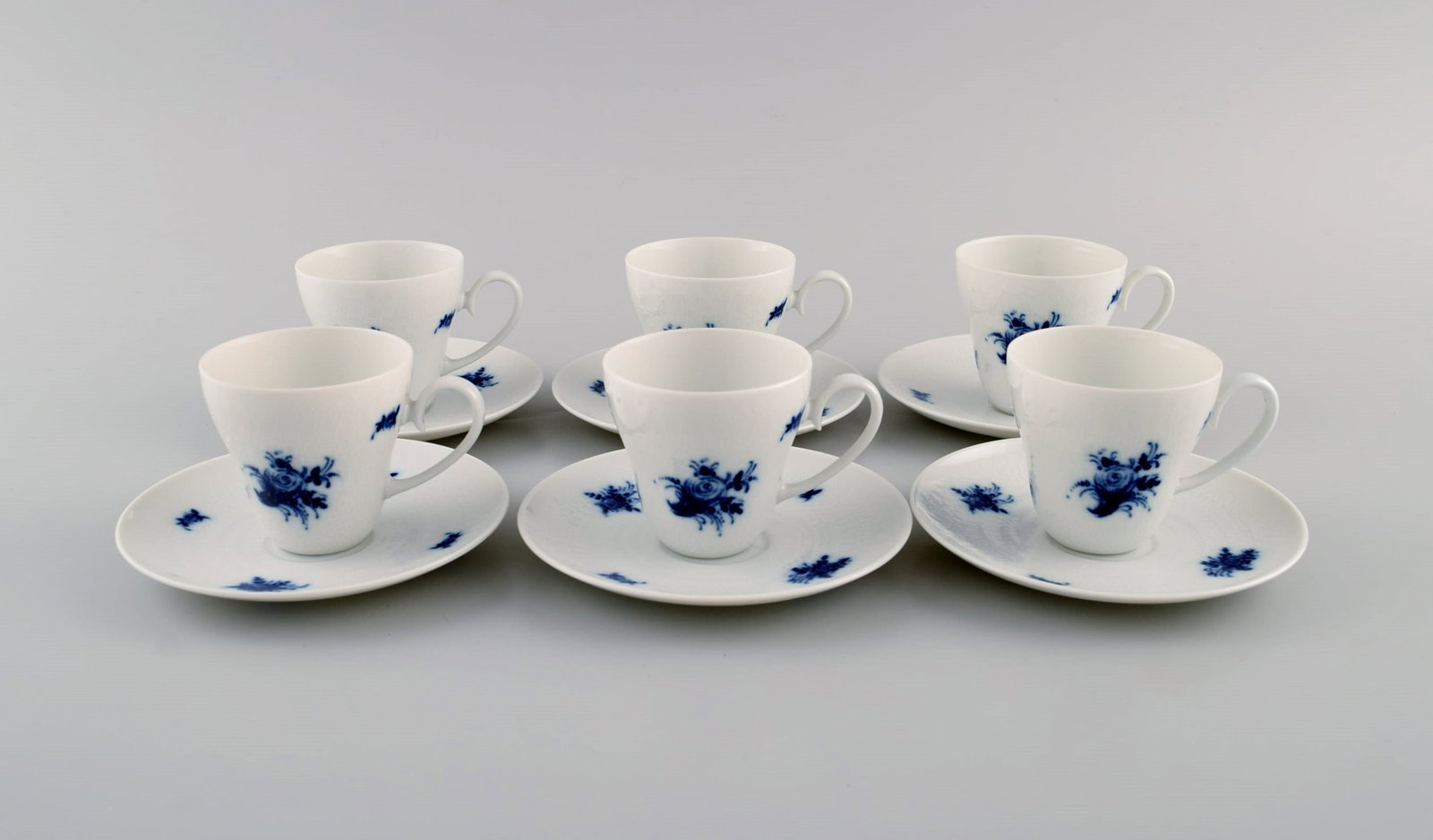 Bjorn Wiinblad for Rosenthal. Six Romanze Blue Flower mocha cups with saucers. 1960s.: Title: Bjorn Wiinblad for Rosenthal. Six Romanze Blue Flower mocha cups with saucers. 1960s. Description: Bjorn Wiinblad for Rosenthal. Six Romanze Blue Flower mocha cups with saucers. 1960s. The cup