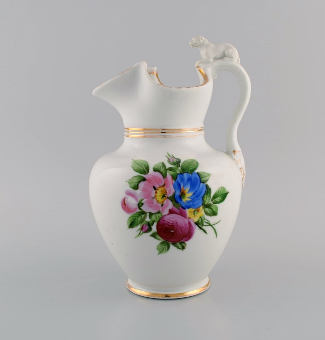 Antique Bing & Grondahl chocolate jug in porcelain modeled with a lion on the handle. Hand-painted (1 of 8)