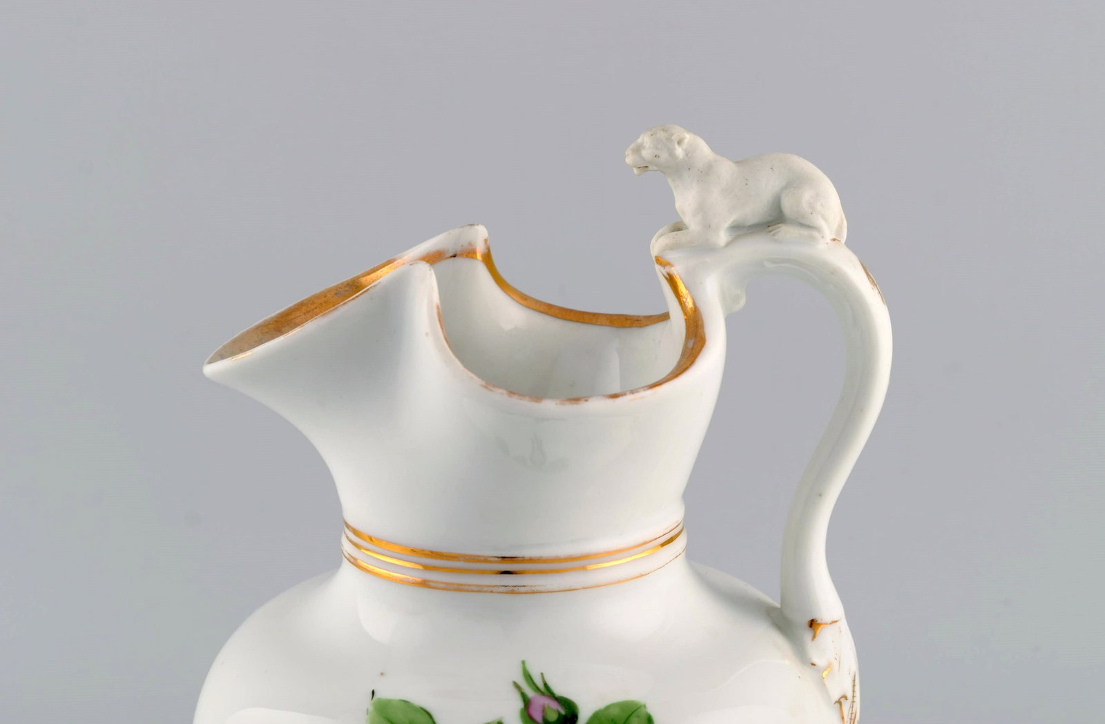 Antique Bing & Grondahl chocolate jug in porcelain modeled with a lion on the handle. Hand-painted - 3