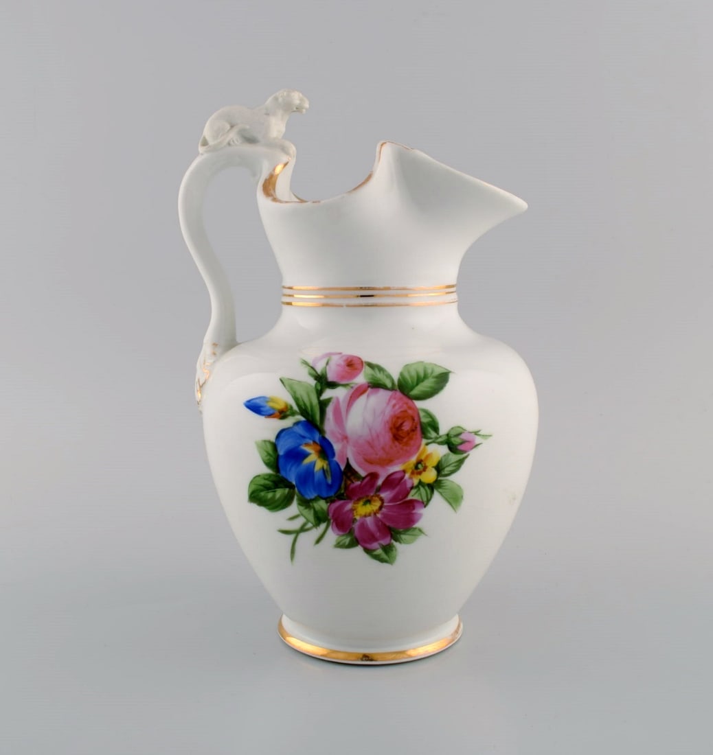 Antique Bing & Grondahl chocolate jug in porcelain modeled with a lion on the handle. Hand-painted - 5