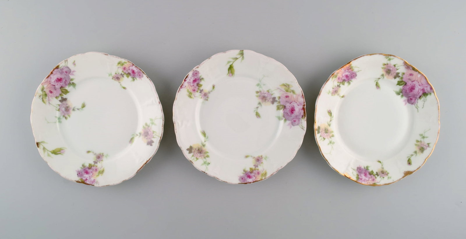 Rosenthal, Germany. Three Iris plates in hand-painted porcelain with flowers and gold edge. 1920s. - 2