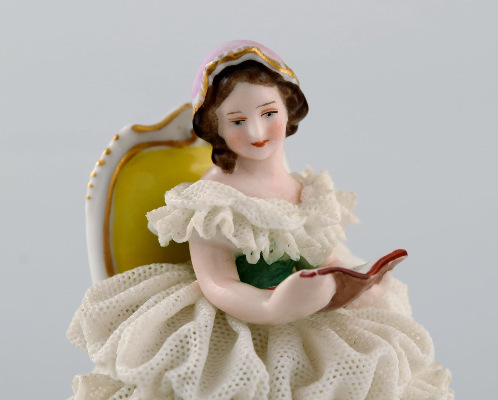Volkstedt Rudolstadt, Germany. Porcelain figure. Reading woman in skirt. Mid-20th century. - 4