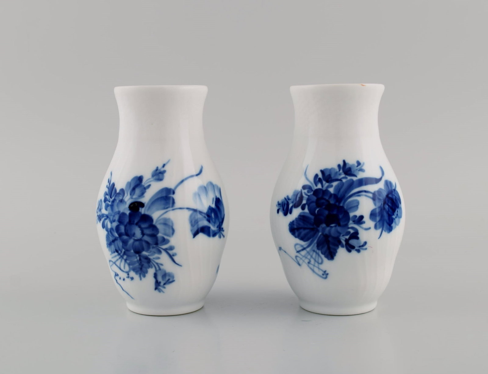 Two Royal Copenhagen Blue Flower Curved vases. Model number 10/1803. Dated 1980-84. - 2