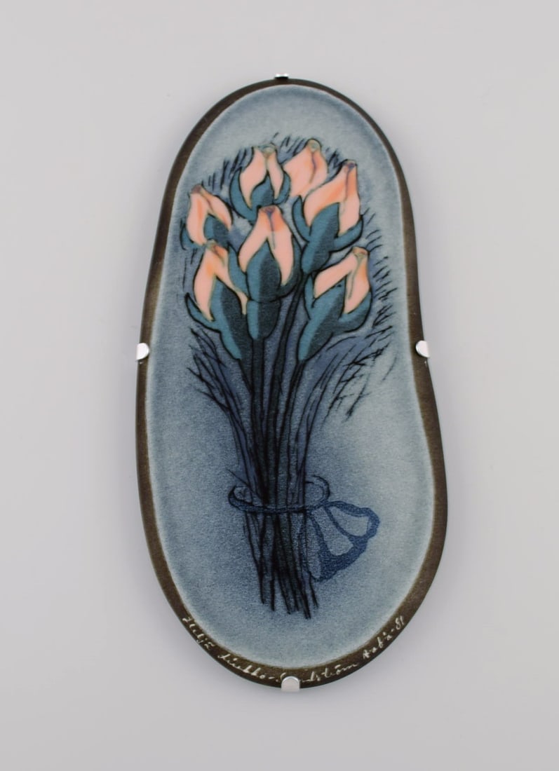 Helja Liukko-Sundstrom (b. 1938) for Arabia. Glazed faience wall plaque with hand-painted flowers. (1 of 6)