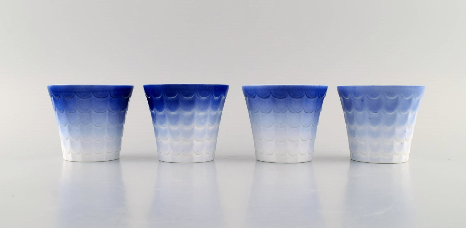 Wilhelm Kage for Gustavsberg. Four art deco herb pots in glazed porcelain. Swedish design, 1960s. - 3