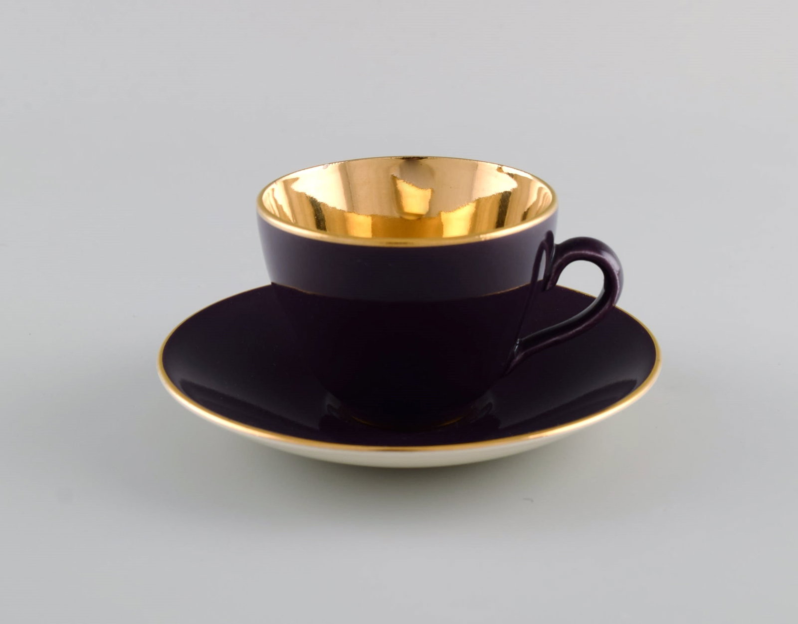 Three Royal Copenhagen / Aluminia Confetti mocha cups with saucers in purple glazed faience with - 3
