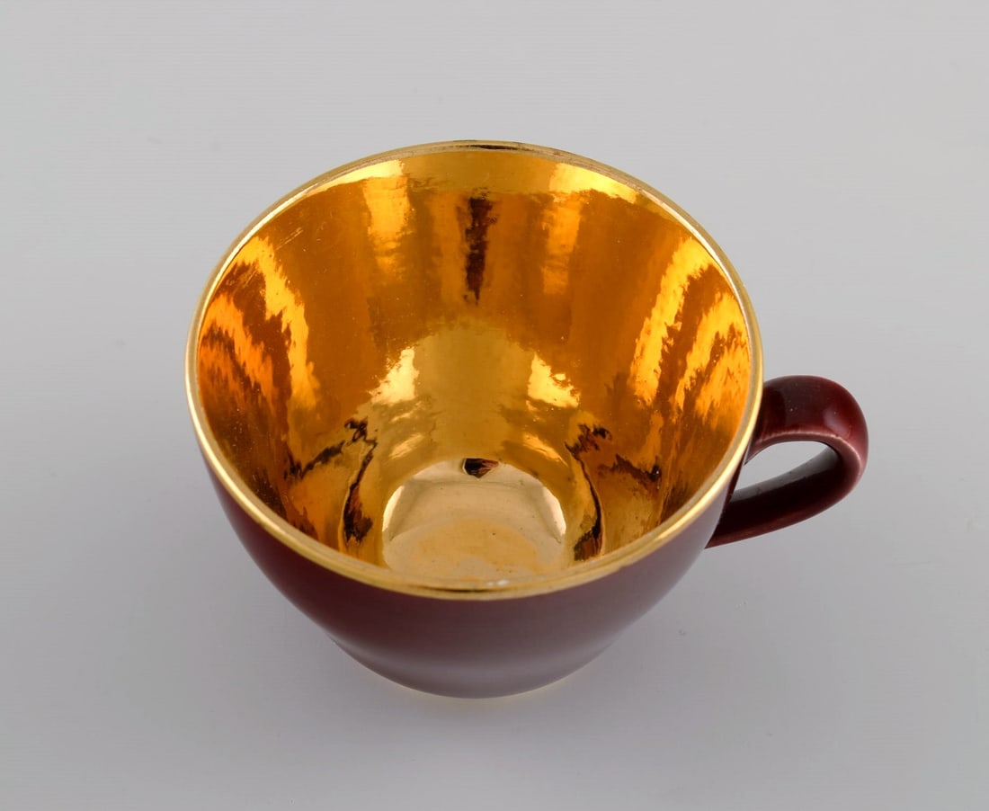 Four Royal Copenhagen / Aluminia Confetti mocha cups with saucers in glazed faience with interior - 6