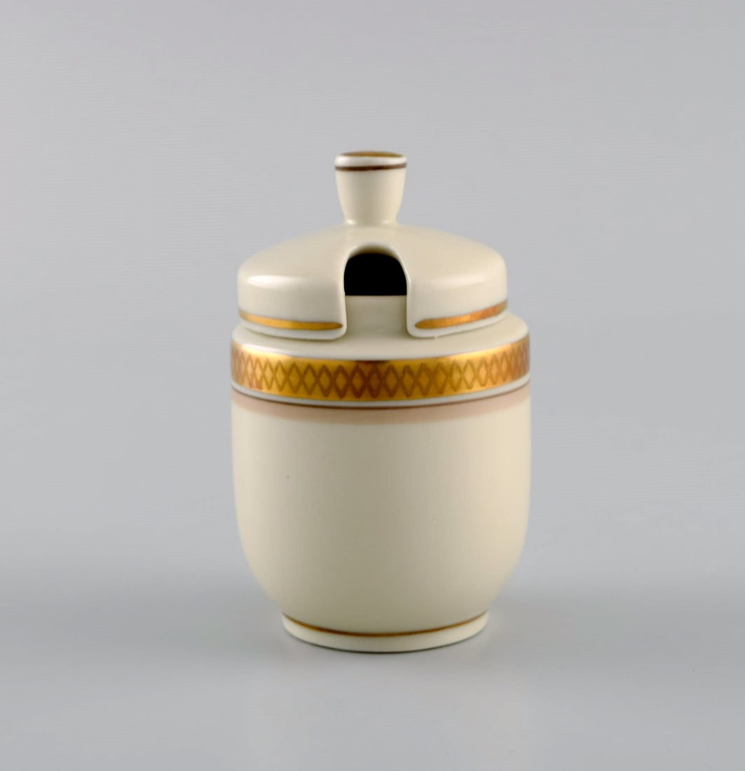 Royal Copenhagen Golden Horns. Mustard jar, salt and pepper shaker. 1960s. - 5