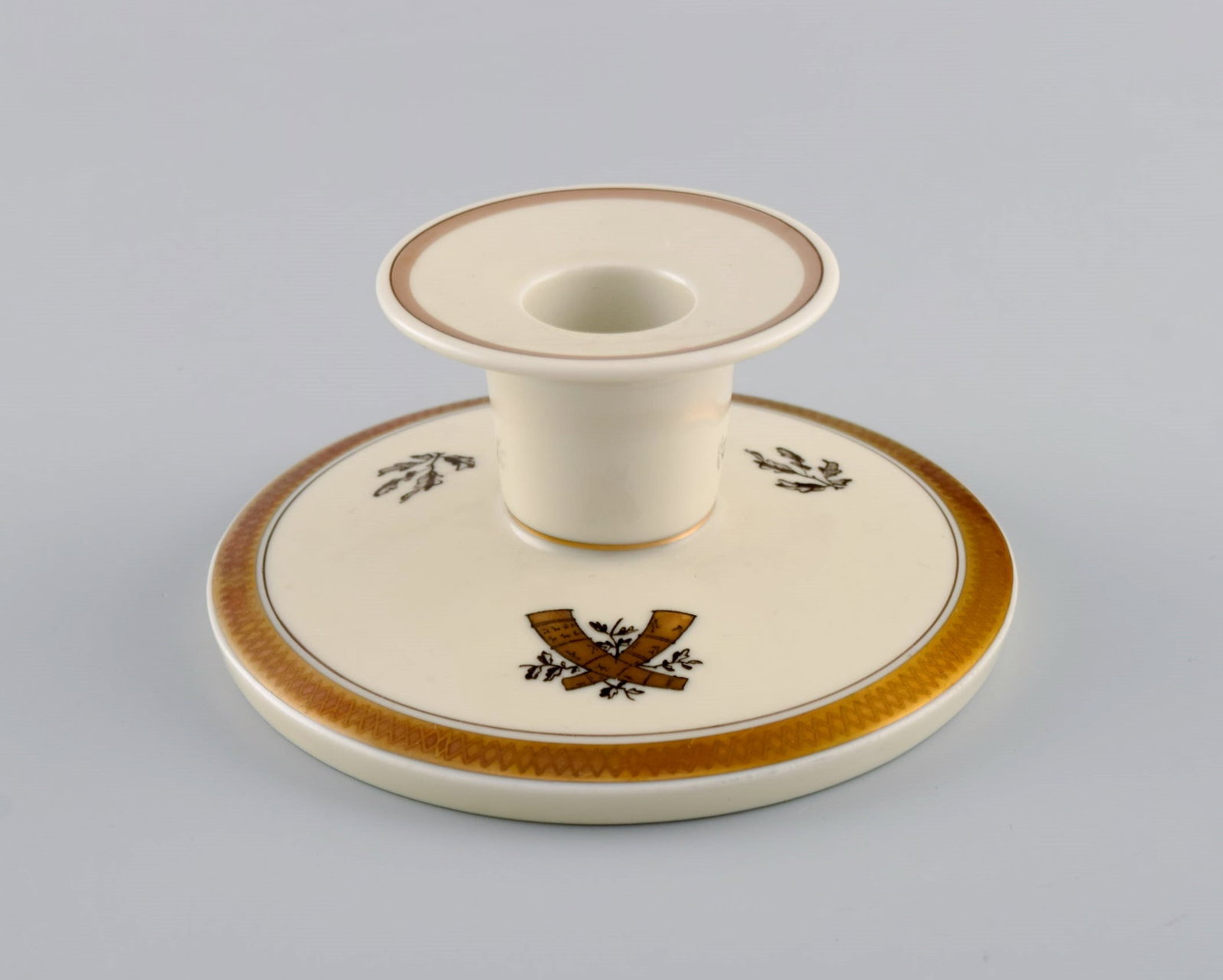 Royal Copenhagen Golden Horns. Candlestick, lidded bowl and small vase. 1960s. - 5