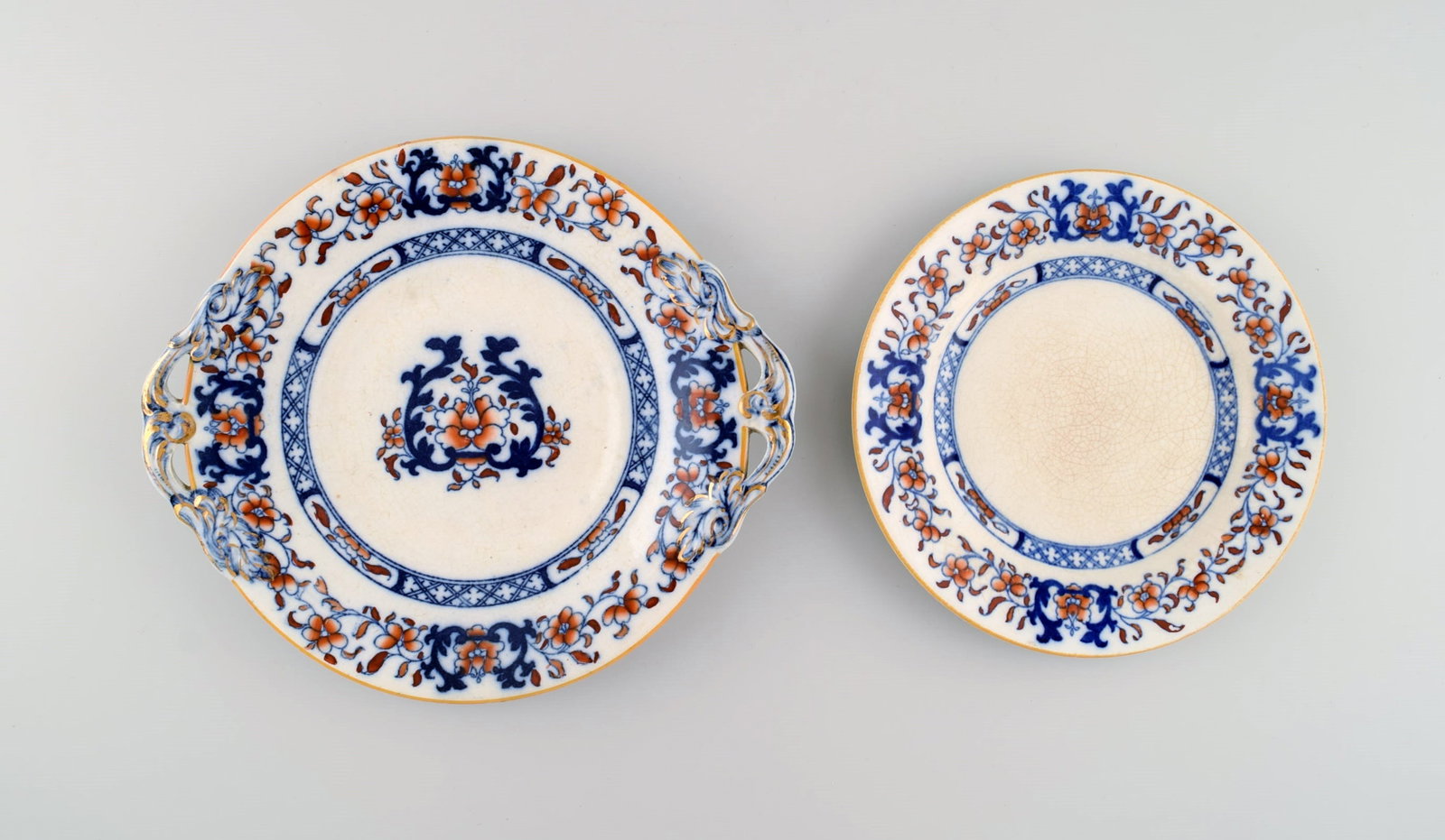 Mintons, England. Two antique plates in hand-painted faience. Chinese style, early 20th century. (1 of 5)