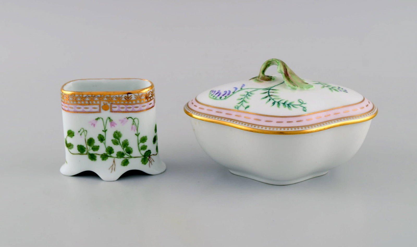 Kaiser, Germany. Porcelain vase and lidded bowl with hand-painted flowers and gold decoration. (1 of 8)