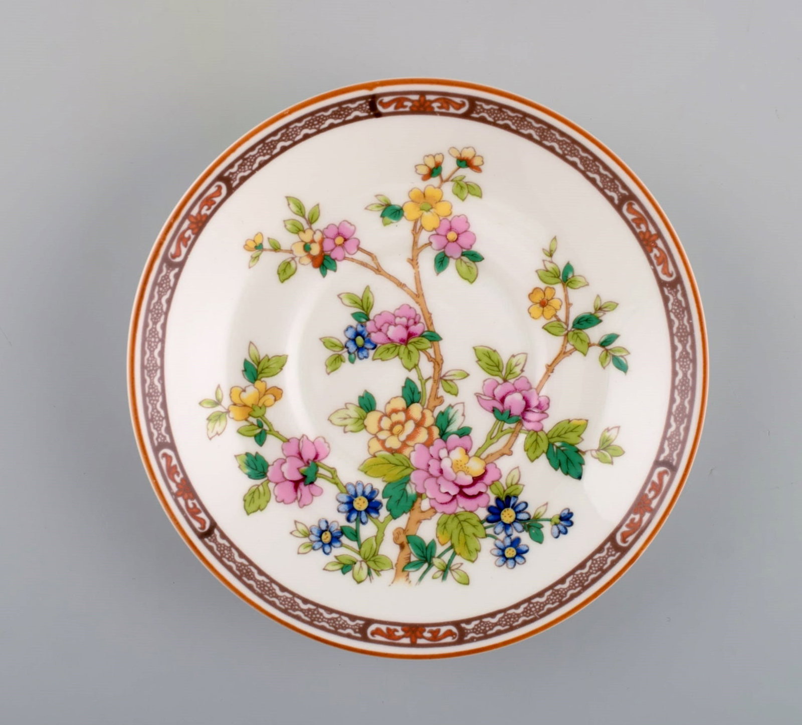Coalport, England. Seven Flower of Tibet chocolate cups with saucers decorated with flowers and gold - 7