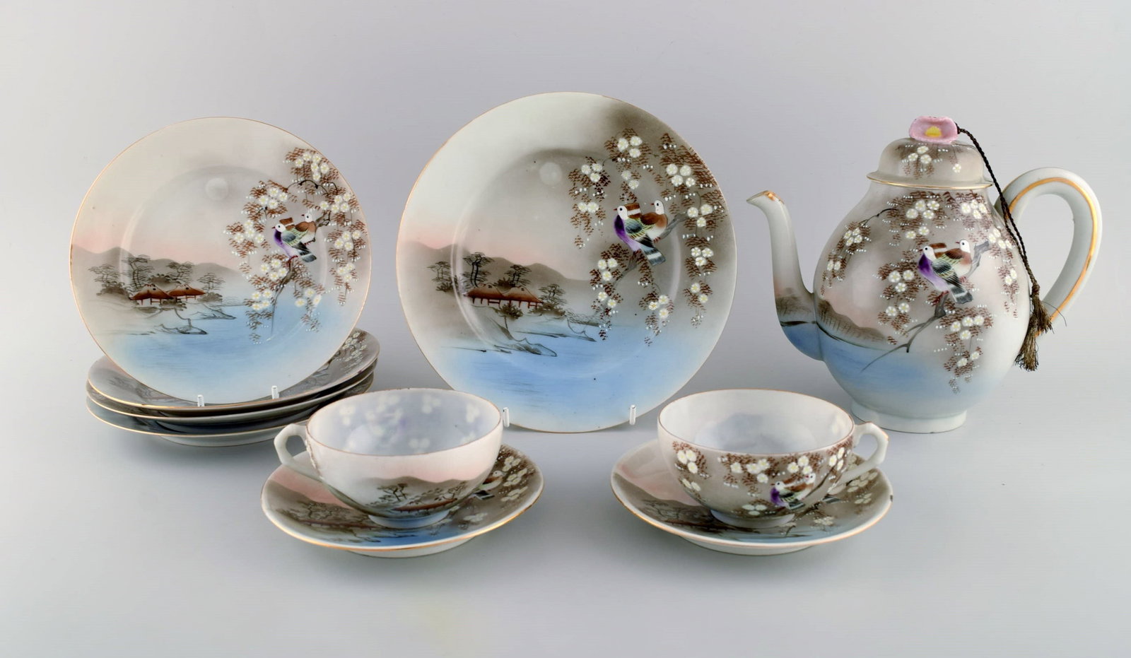Japanese tea service in hand painted porcelain. Mid-20th century. (1 of 10)
