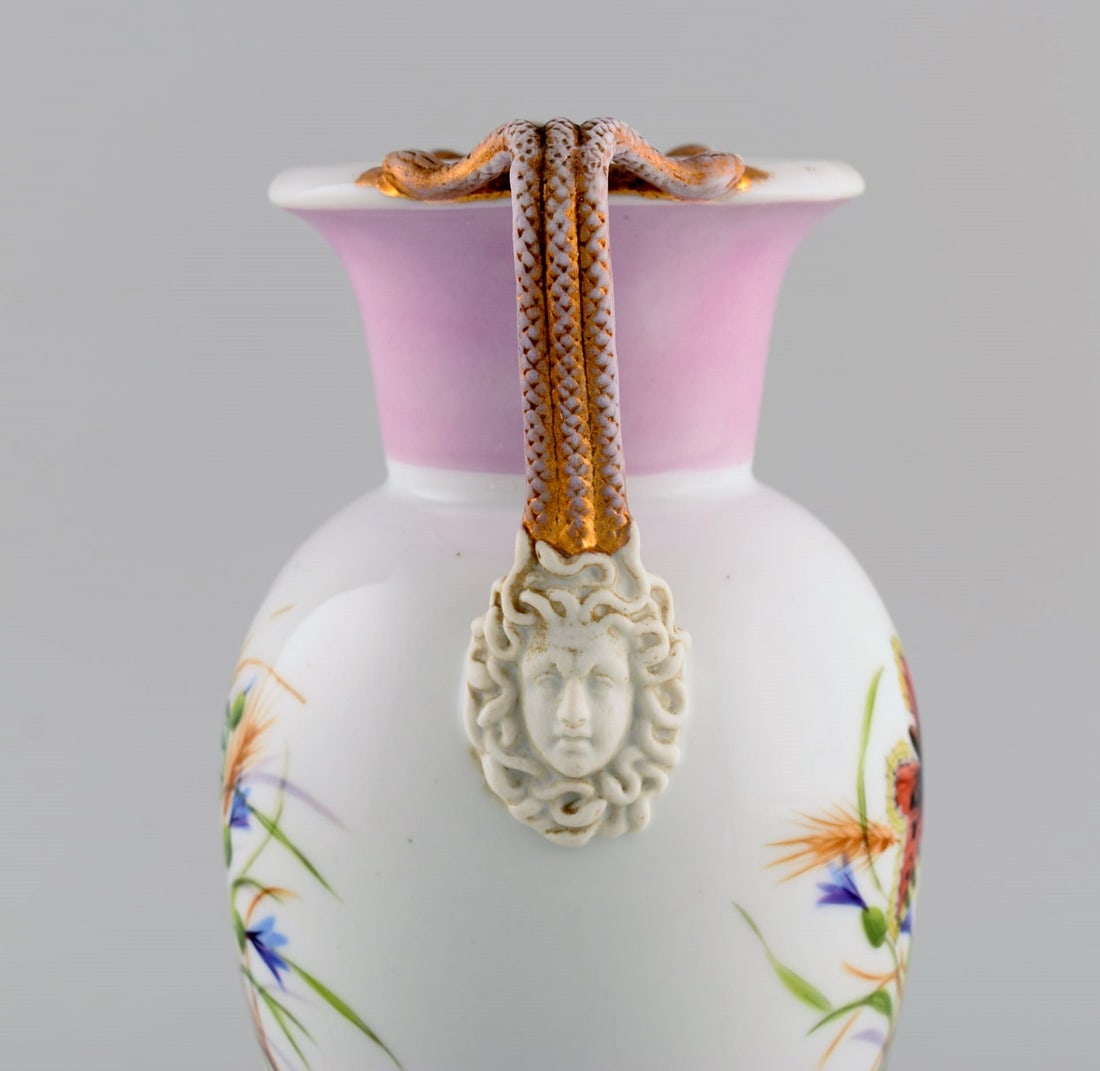 Antique Bing & Grondahl porcelain vase with hand-painted butterflies and flowers. Handles modeled as - 5