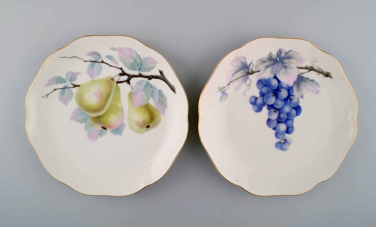 Kronach, Germany. 14 porcelain plates with hand-painted fruits. 1940s. - 4